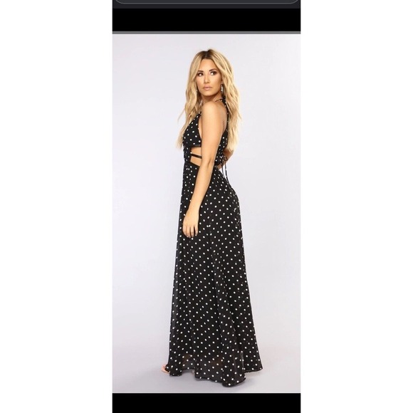 Fashion Nova Black Polka Dot Dress Cut Out  ‘Had Your Shot’ formal spring maxi - Picture 3 of 9